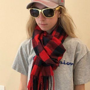 NWOT Soft Red Navy Blue Checkered Scarf
